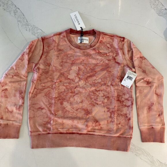 Vigoss Tops - NWT $49 Women Vigoss Peach Pink Acid Wash Cotton Crewneck Sweatshirt XS Tie Dye